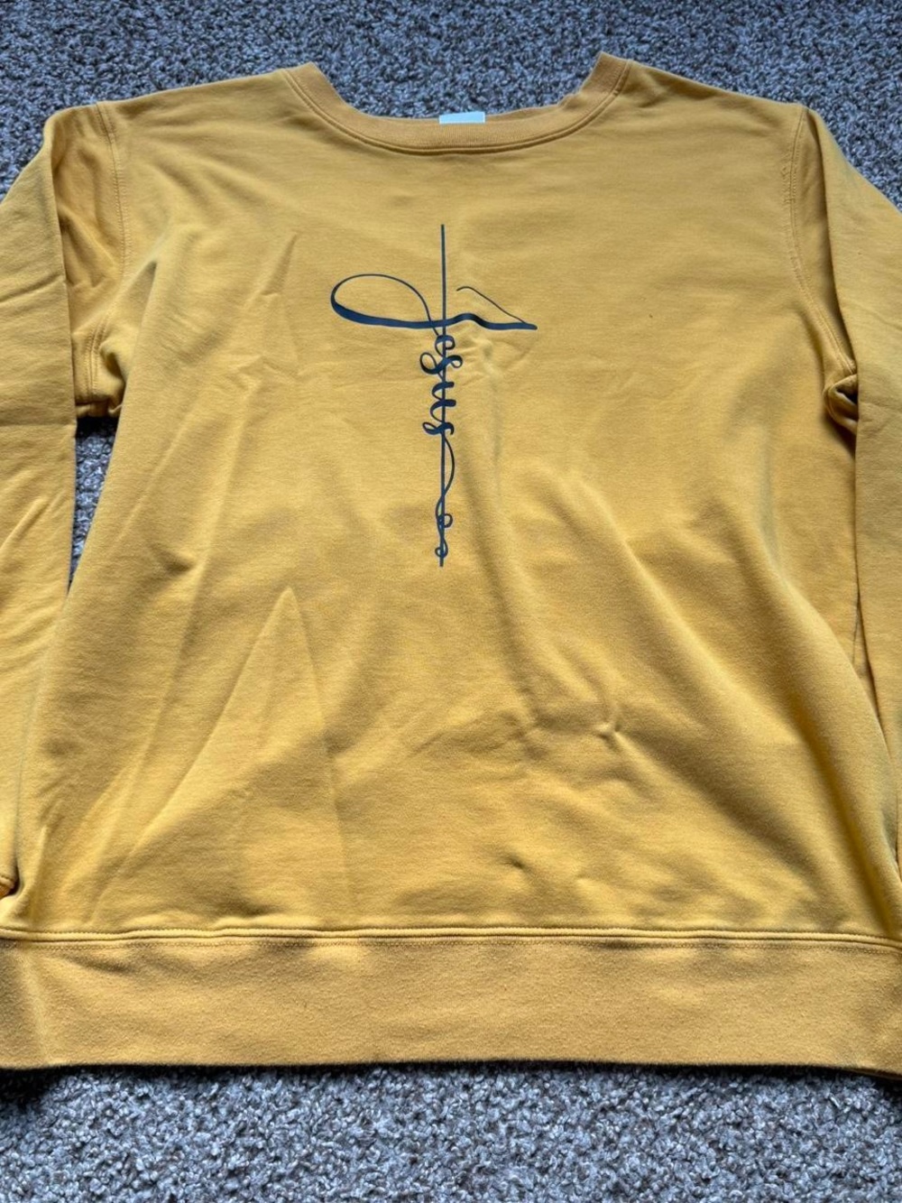 Gildan Mustard Yellow Crewneck Sweatshirt with Script Cross